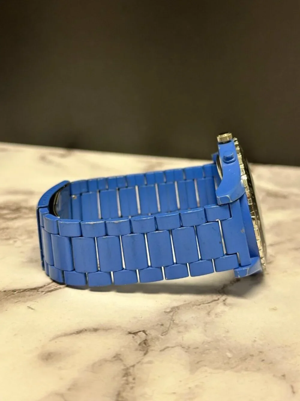 3/$30 Chereskin Watch Men Silver Tone Blue Faux Chrono Dial New Battery 8.75